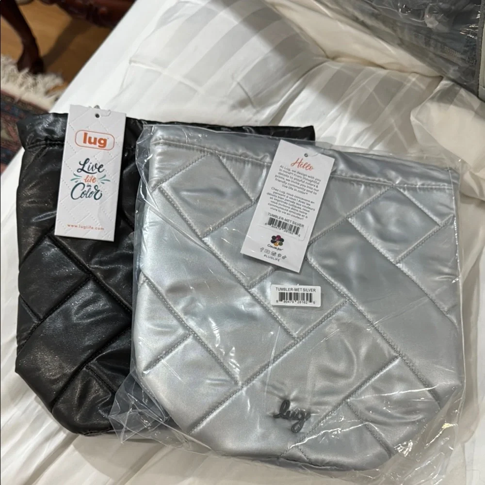 NWT Lug Tumbler Quilted Black and Silver cosmetic bag Set of 2